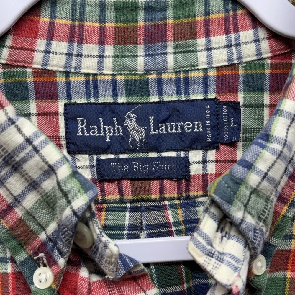 Vintage Y2K Polo Ralph Lauren The Big Shirt Mens Large Plaid Flannel Button Down